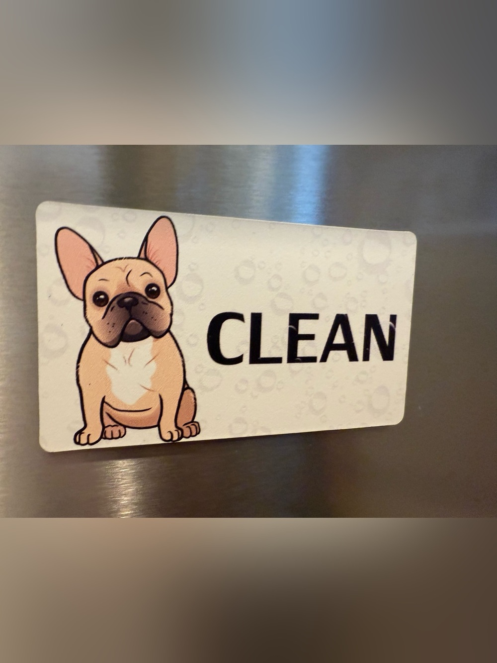"DIRTY" Dishwasher Magnet with Cute Dog Graphic - White & Pink Accents